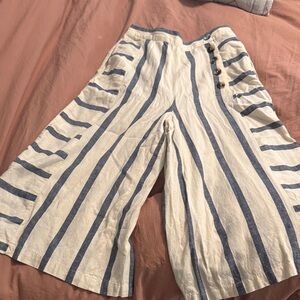 Maeve Blue and Cream Striped Cropped Pants